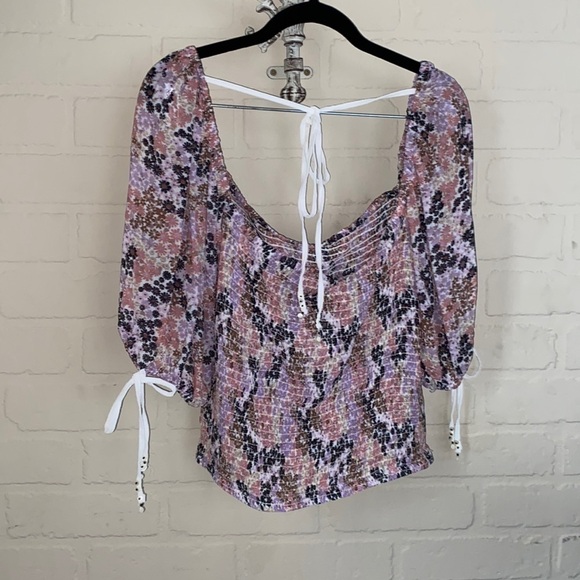 Free People‎ shirt smocked xl back on top floral peasant blouse boho - Picture 3 of 7